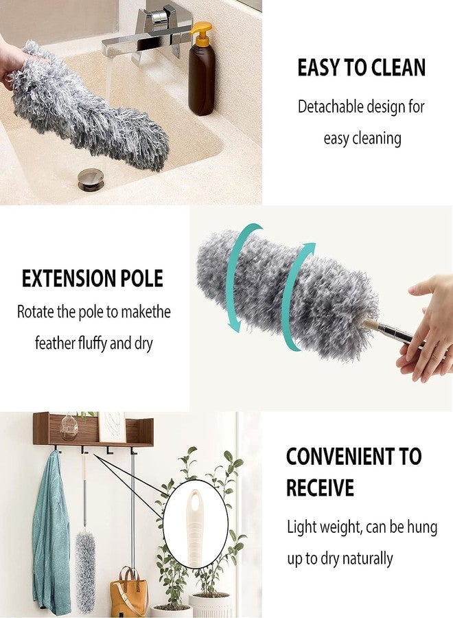 DPCR 3 in 1 Long Handle Microfiber Feather Ceiling Duster with Extendable Pole 30-100 Inch with Anti Scratch Bendable Head for Cleaning High Cobweb Stick High Ceiling Fan - Stainless Steel,Grey - Image 4